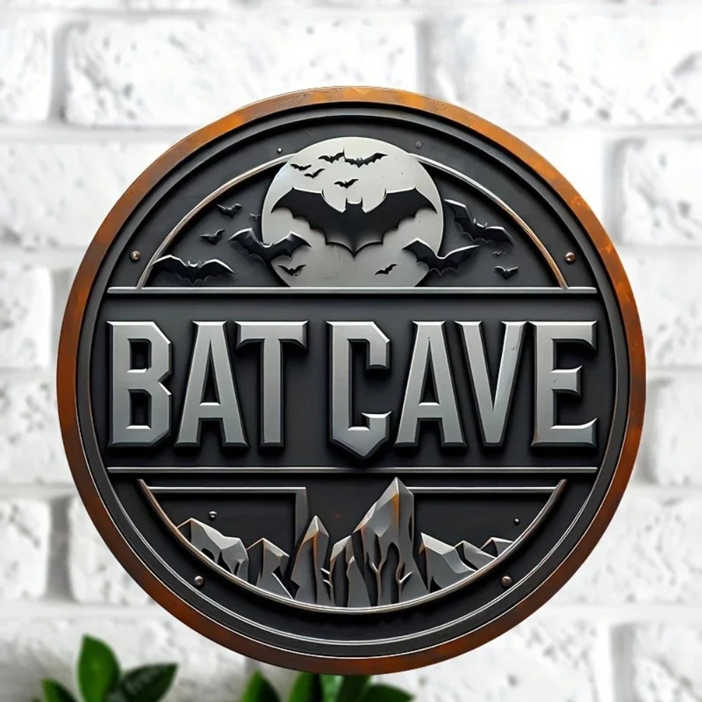 Brass Weight Plate - Vintage Bat Cave Metal Sign -
