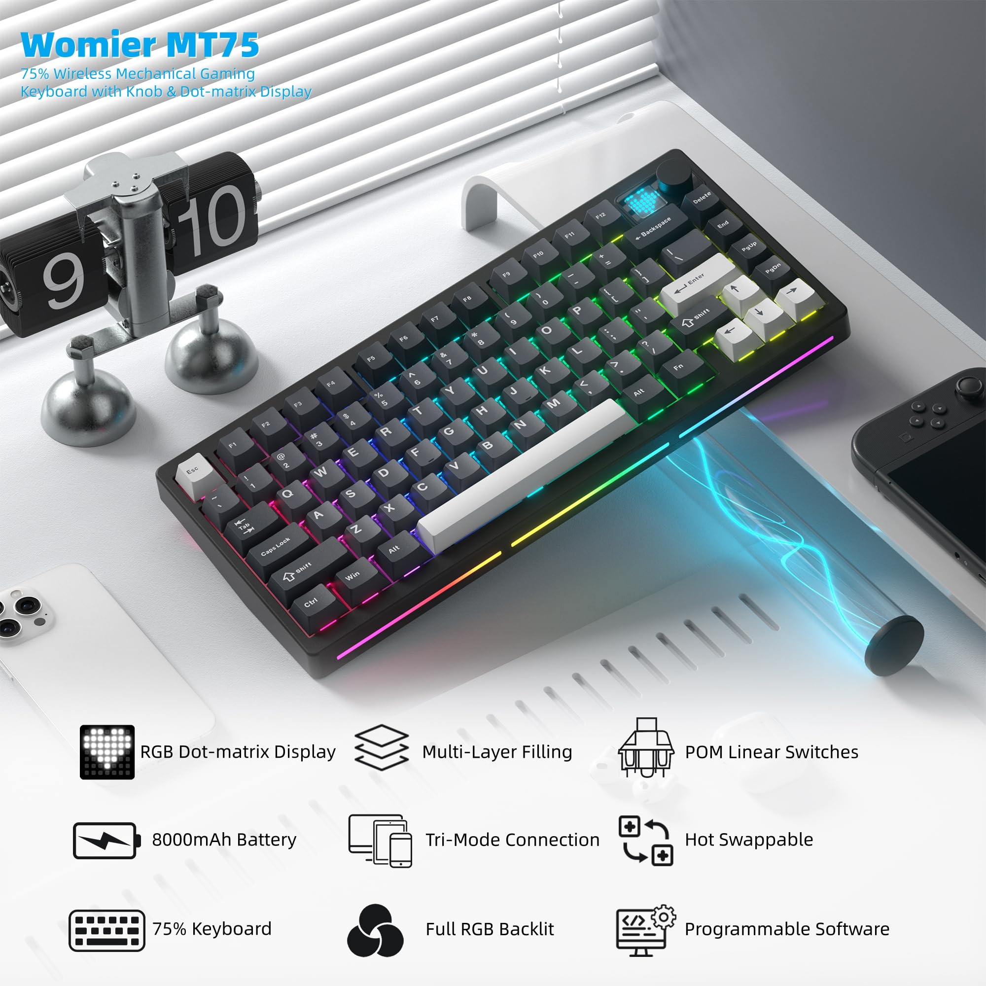 Womier MT75 Wireless Mechanica - Gaming Keyboard Thocky 评论和价格